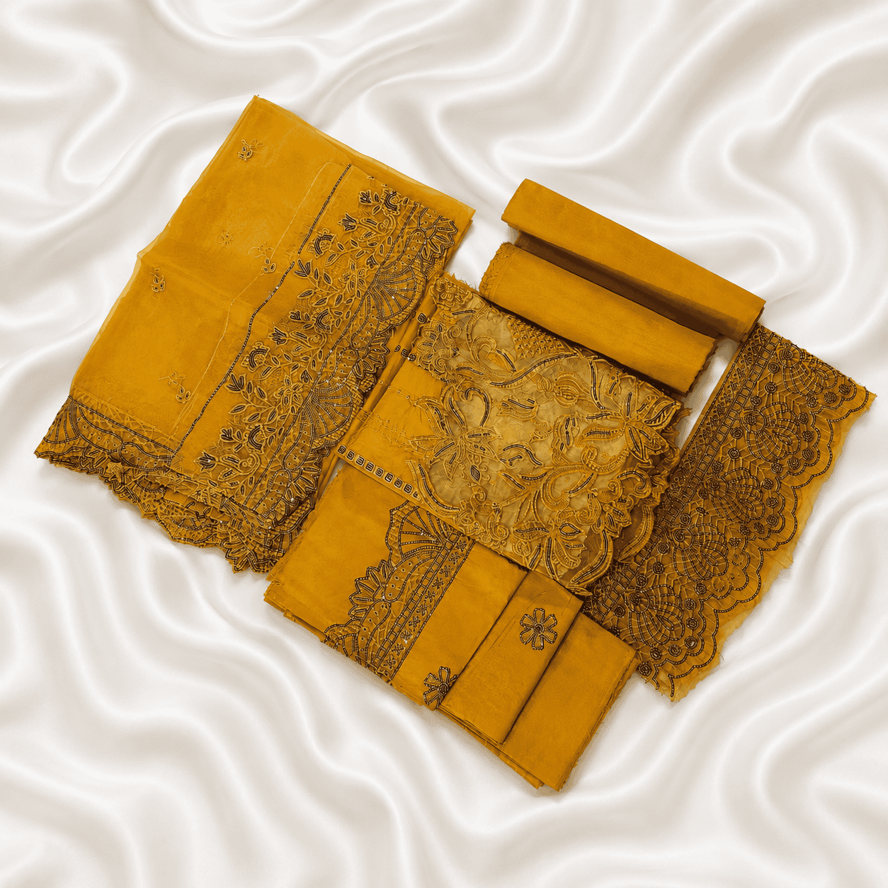 Mustard Embroidered 3 Piece Suit – Premium Festive Collection