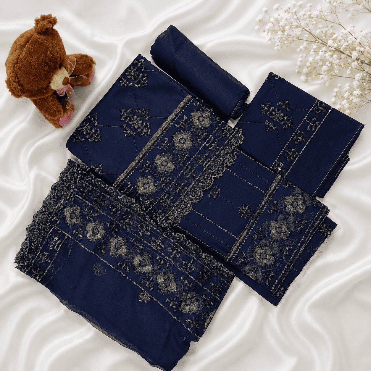 Midnight Blue Embroidered 3 Piece Suit – Luxury Collection